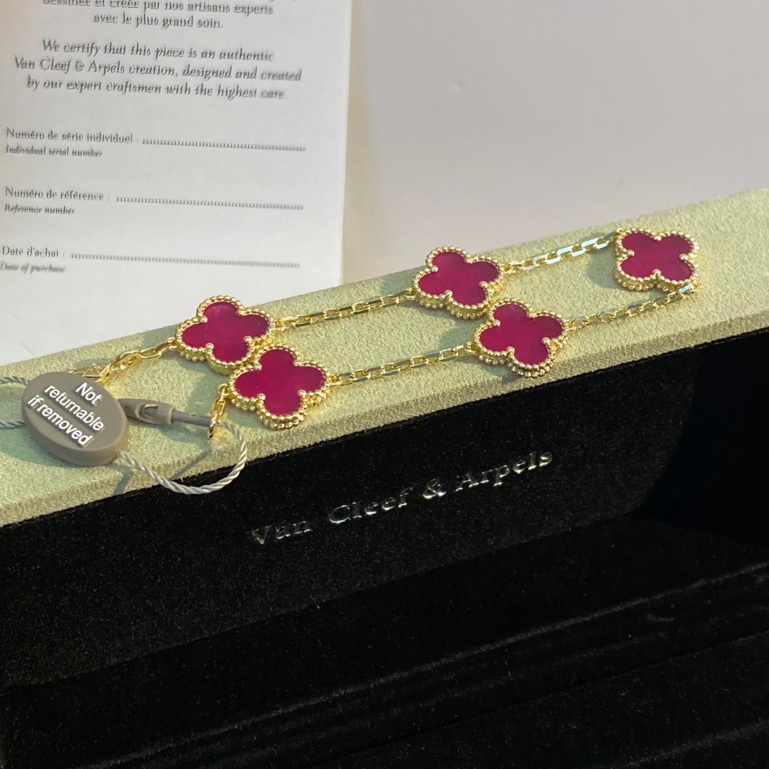 [Riva  Jewelry]NEW CLOVER 5 MOTIFS PINK ENAMEL BRACELET