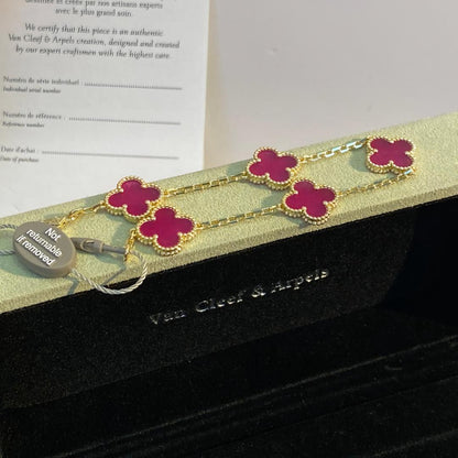 [Riva  Jewelry]NEW CLOVER 5 MOTIFS PINK ENAMEL BRACELET