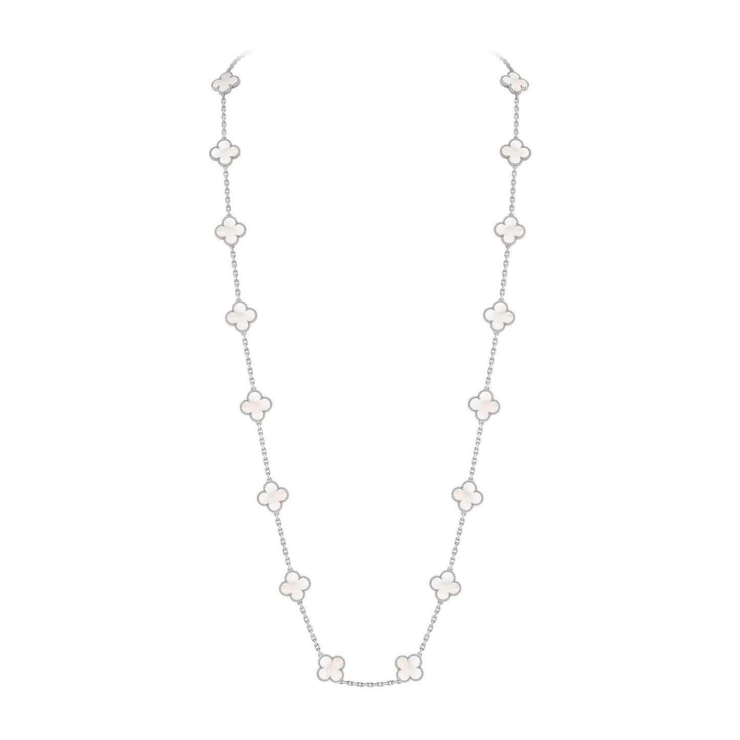 [Riva Jewelry]KLASSISCHES LANGE HALSKEKETTE MIT 20 KLEEBBLÄTTERN AUS WEISSGOLD KOLLEKTION