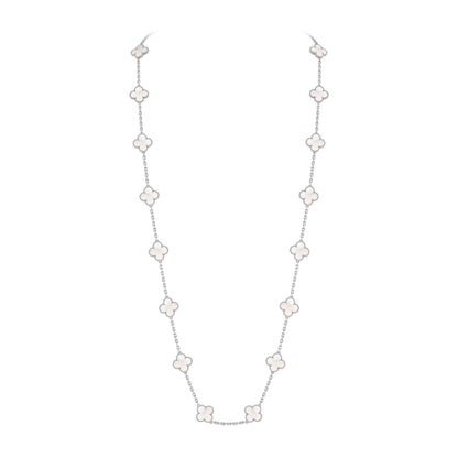 [Riva Jewelry]KLASSISCHES LANGE HALSKEKETTE MIT 20 KLEEBBLÄTTERN AUS WEISSGOLD KOLLEKTION