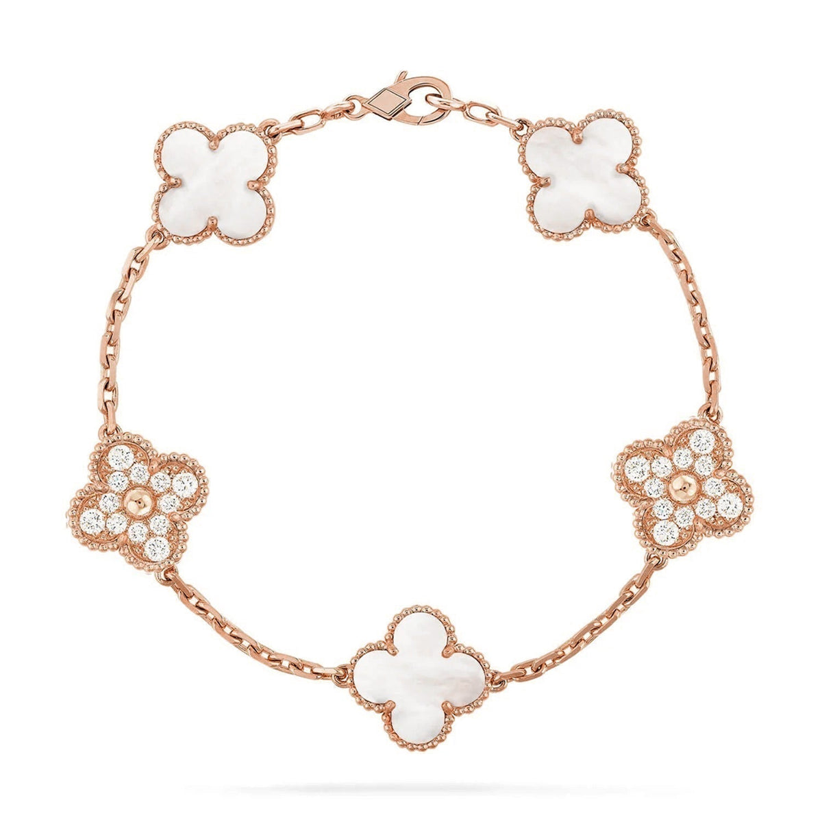 [Riva Jewelry ]CLOVER WHITE PEARL MOP 5 MOTIF BRACELET COLLECTION