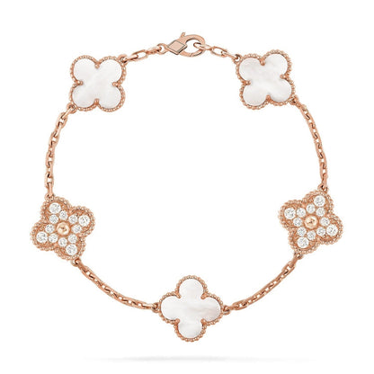 [Riva Jewelry ]CLOVER WHITE PEARL MOP 5 MOTIF BRACELET COLLECTION