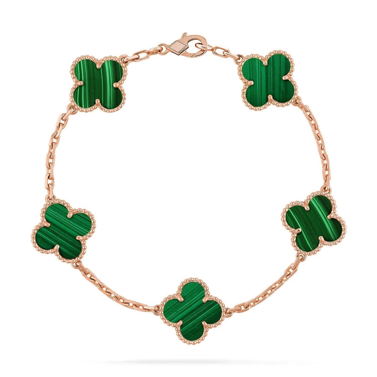 [Riva Jewelry]ラッキー クローバー 5モチーフ ブレスレット - マラカイト コレクション