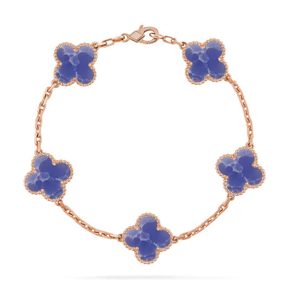 [Riva Jewelry]LUCKY CLOVER 5-MOTIF BRACELET - BLUE LARIMAR COLLECTION