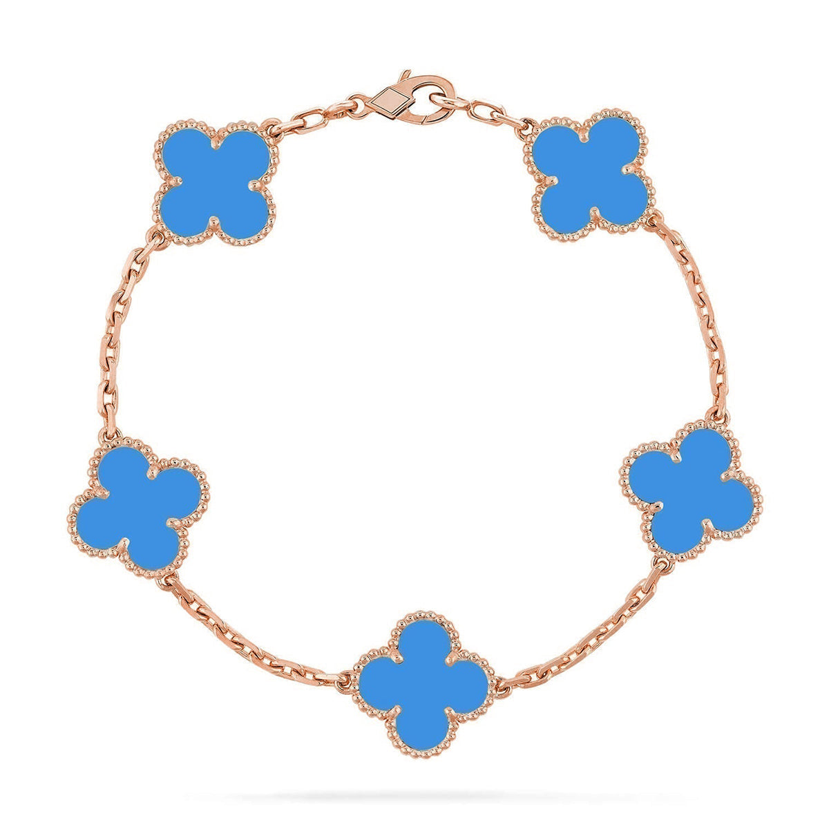 [Riva Jewelry]LUCKY CLOVER 5-MOTIV-ARMBAND – BLAUER ACHAT KOLLEKTION