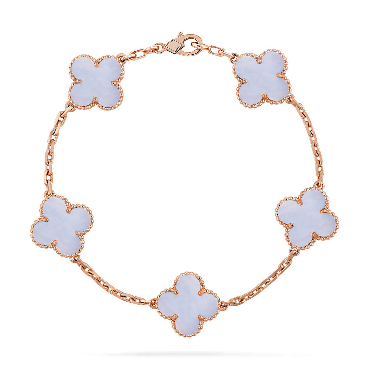 [Riva Jewelry]ラッキー クローバー 5モチーフ ブレスレット - パープルカルセドニー コレクション