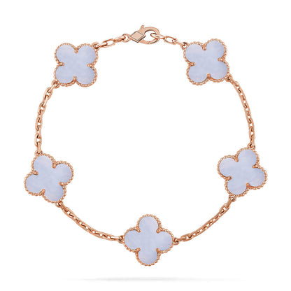 [Riva Jewelry]ラッキー クローバー 5モチーフ ブレスレット - パープルカルセドニー コレクション
