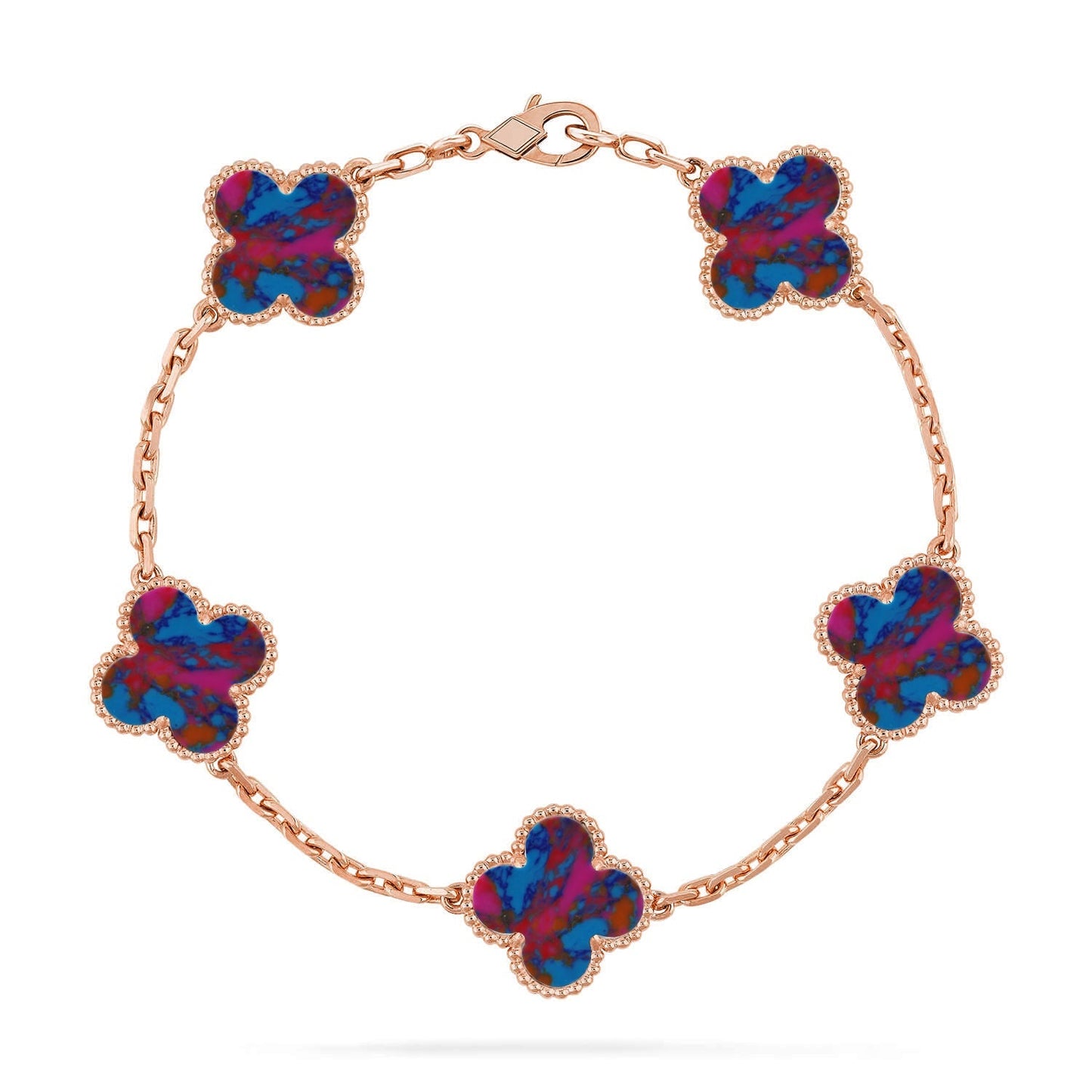 [Riva Schmuck]VIERBLÄTTRIGES GLÜCKSSYMBL 5-MOTIV-ARMBAND – MULTI-EDELSTEIN-KOLLEKTION