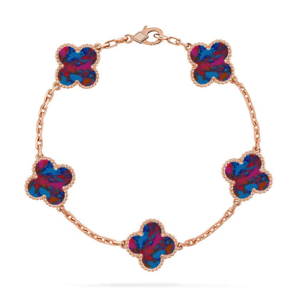 [Riva Schmuck]VIERBLÄTTRIGES GLÜCKSSYMBL 5-MOTIV-ARMBAND – MULTI-EDELSTEIN-KOLLEKTION