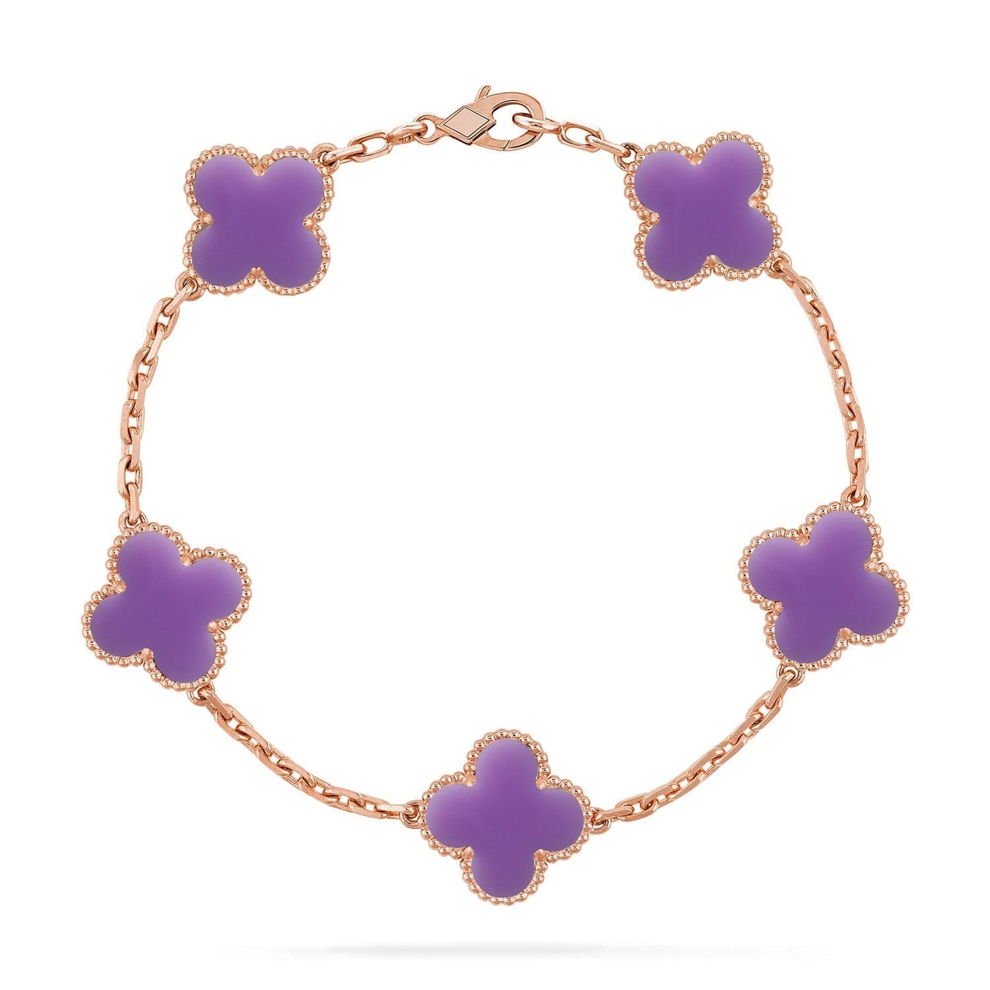 [Riva Jewelry]ラッキー クローバー 5モチーフ ブレスレット - ラベンダー コレクション