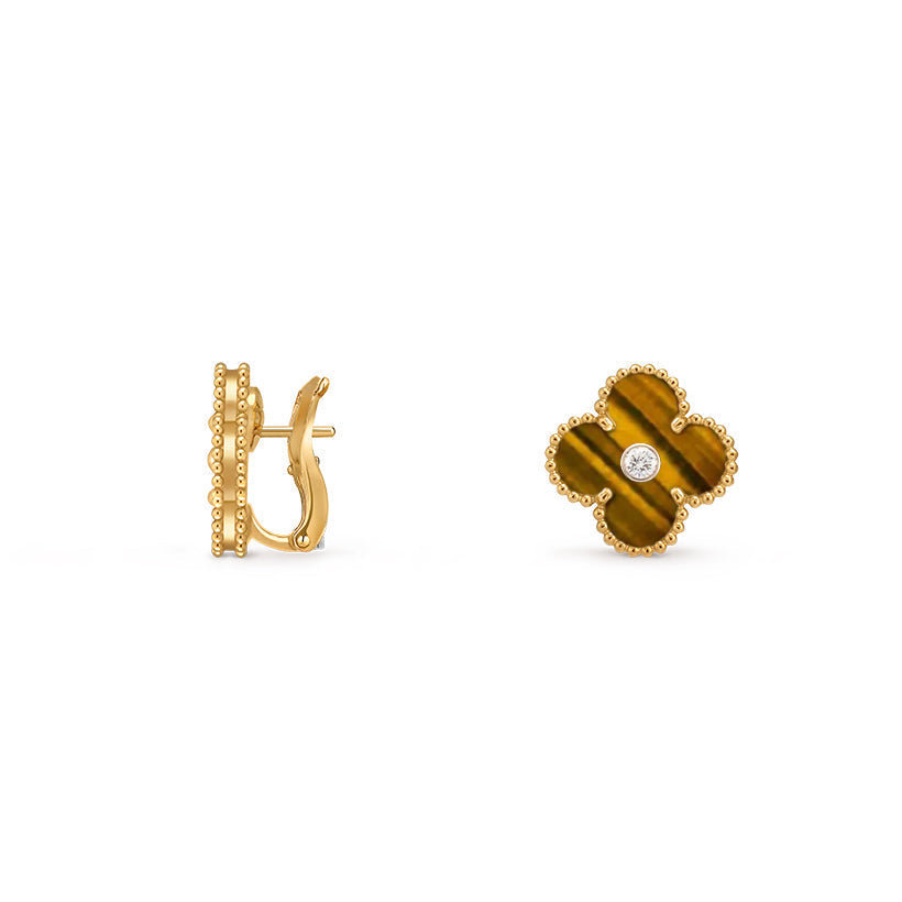 [Riva Jewelry]15MM クローバー フラワースタッドピアス ダイヤモンド-ゴールドコレクション