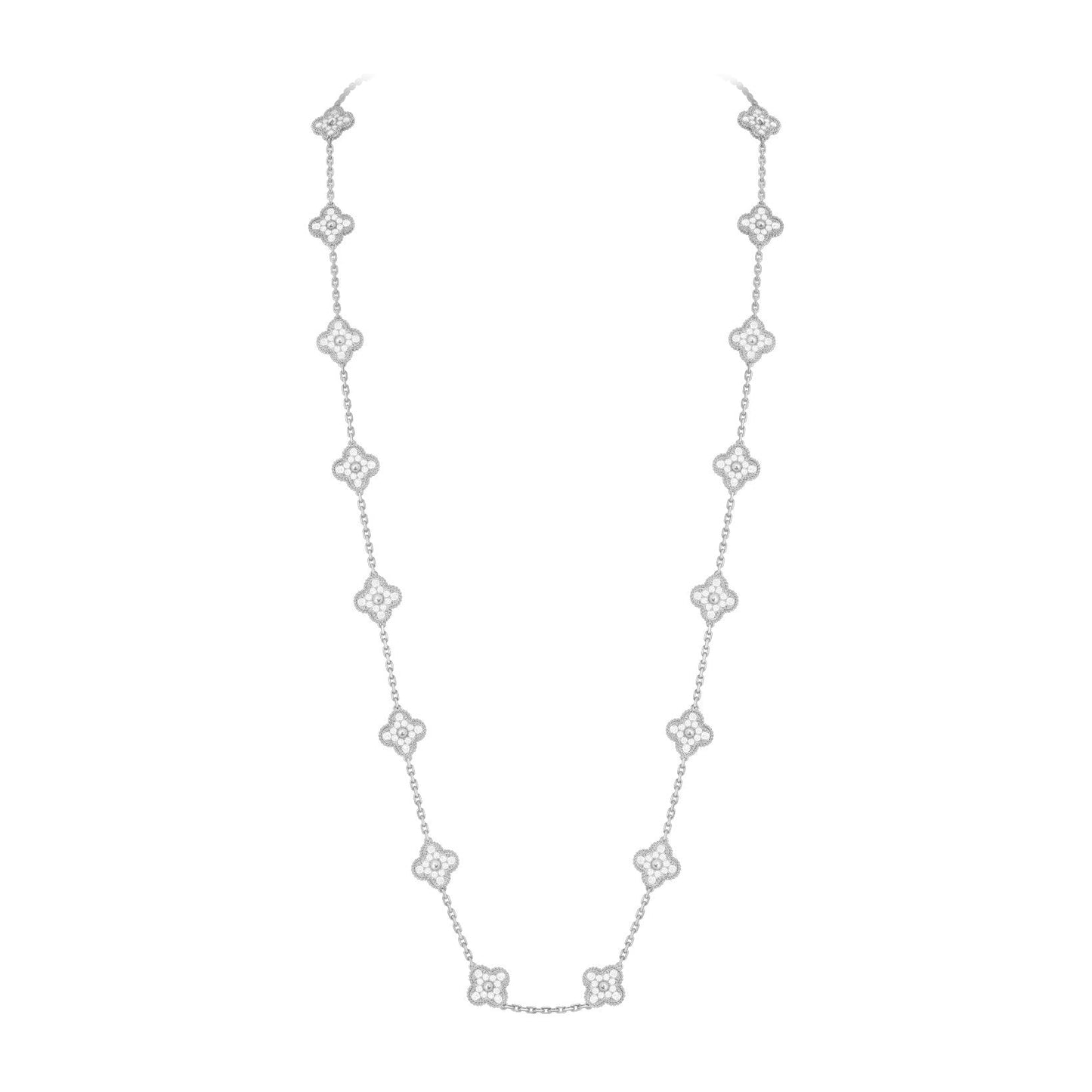 [Riva Jewelry]KLASSISCHES LANGE HALSKEKETTE MIT 20 KLEEBBLÄTTERN AUS WEISSGOLD KOLLEKTION