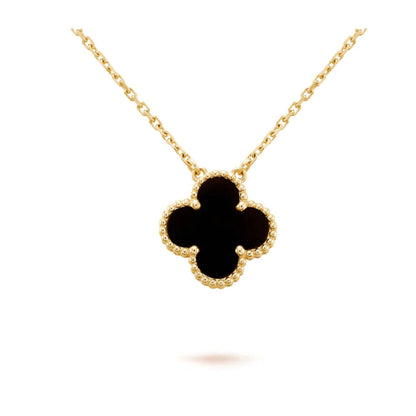 [Riva Jewelry ]CLOVER 15MM BLACK ONYX SINGLE FLOWER NECKLACE