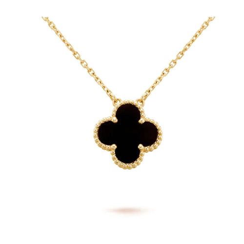 [Riva Jewelry ]CLOVER 15MM BLACK ONYX SINGLE FLOWER NECKLACE