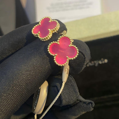 [Riva  Jewelry]NEW CLOVER 15MM PINK ENAMEL STUD EARRINGS