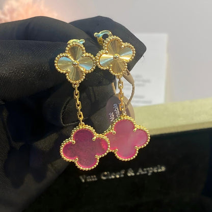 [Riva  Jewelry]NEW CLOVER 2 MOTIF PINK ENAMEL EARRINGS