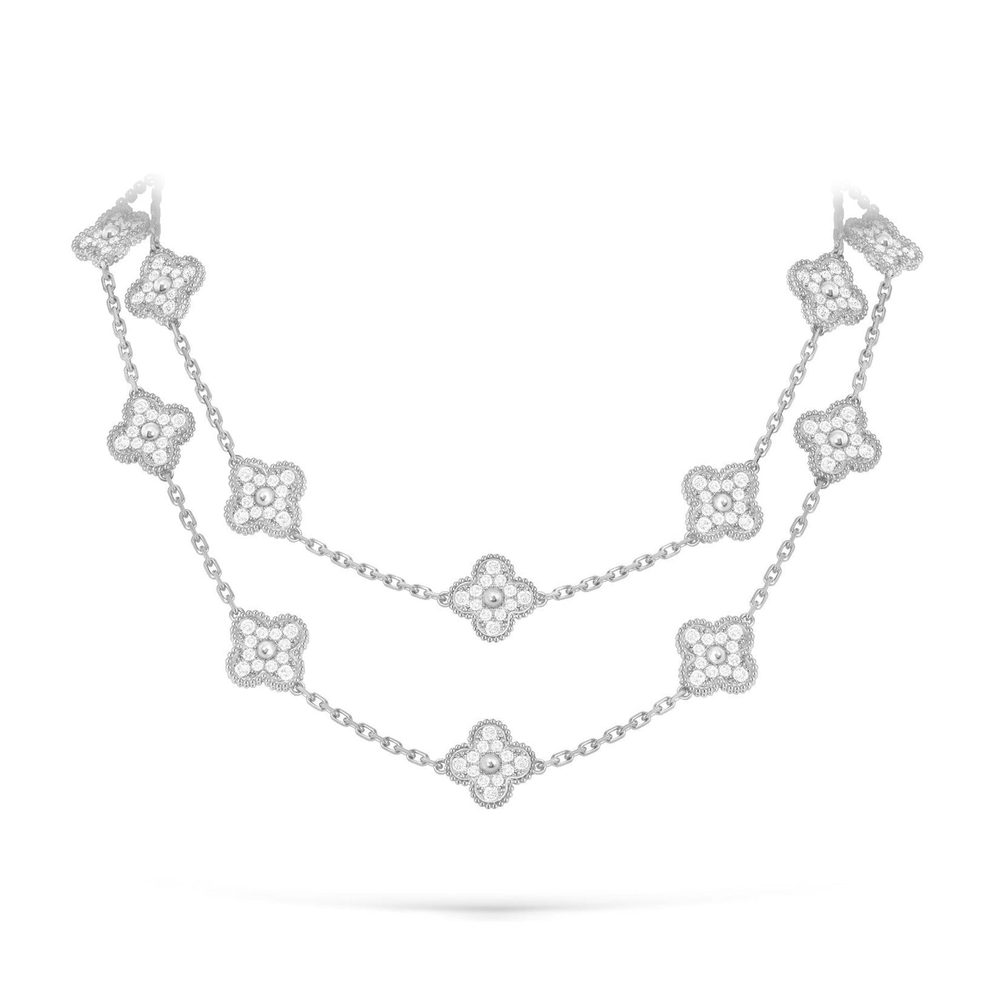 [Riva Jewelry]KLASSISCHES LANGE HALSKEKETTE MIT 20 KLEEBBLÄTTERN AUS WEISSGOLD KOLLEKTION