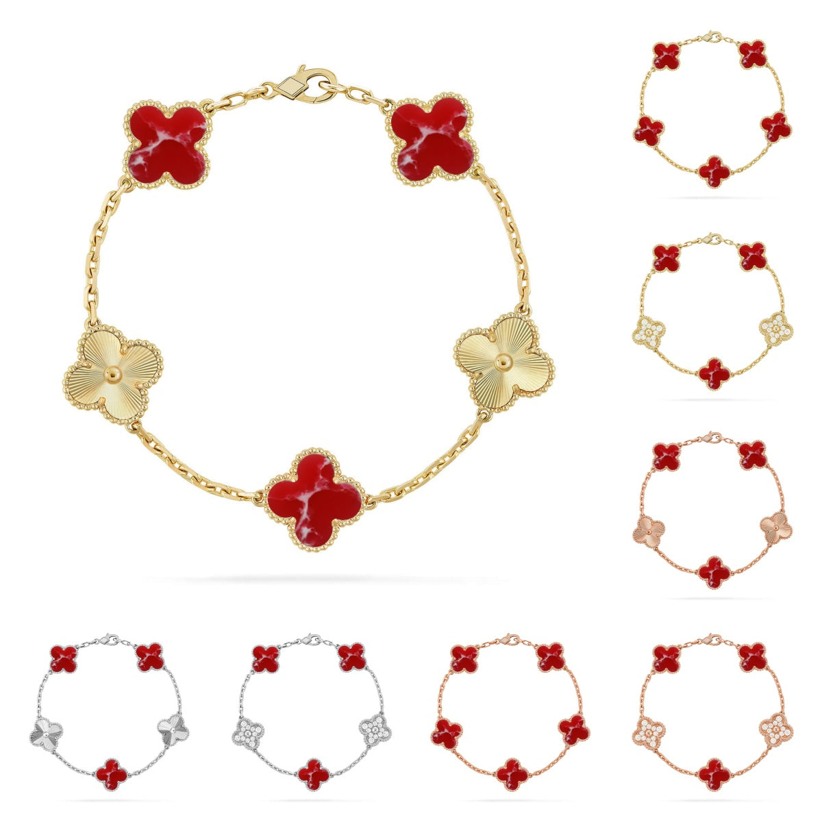 [Riva Schmuck]LUCKY CLOVER 5-MOTIV-ARMBAND - RED LARIMAR KOLLEKTION
