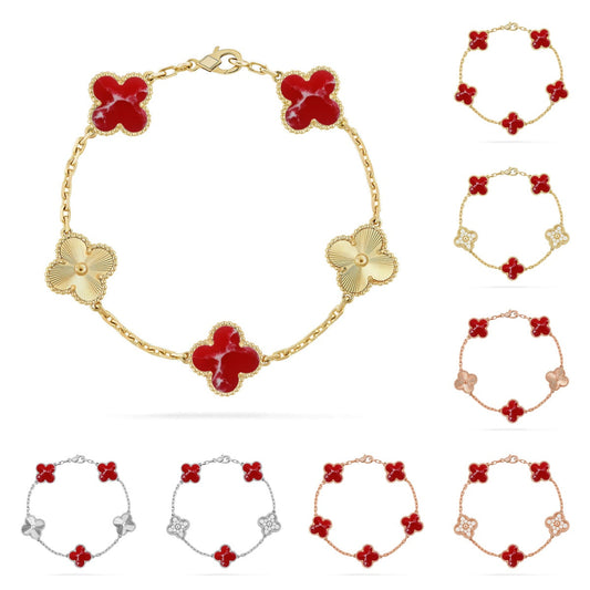 [Riva Jewelry]ラッキー クローバー 5モチーフ ブレスレット - レッドラリマー コレクション