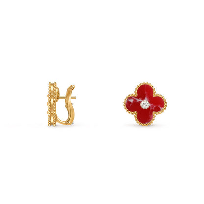 [Riva Jewelry]15MM クローバー フラワースタッドピアス ダイヤモンド-ゴールドコレクション