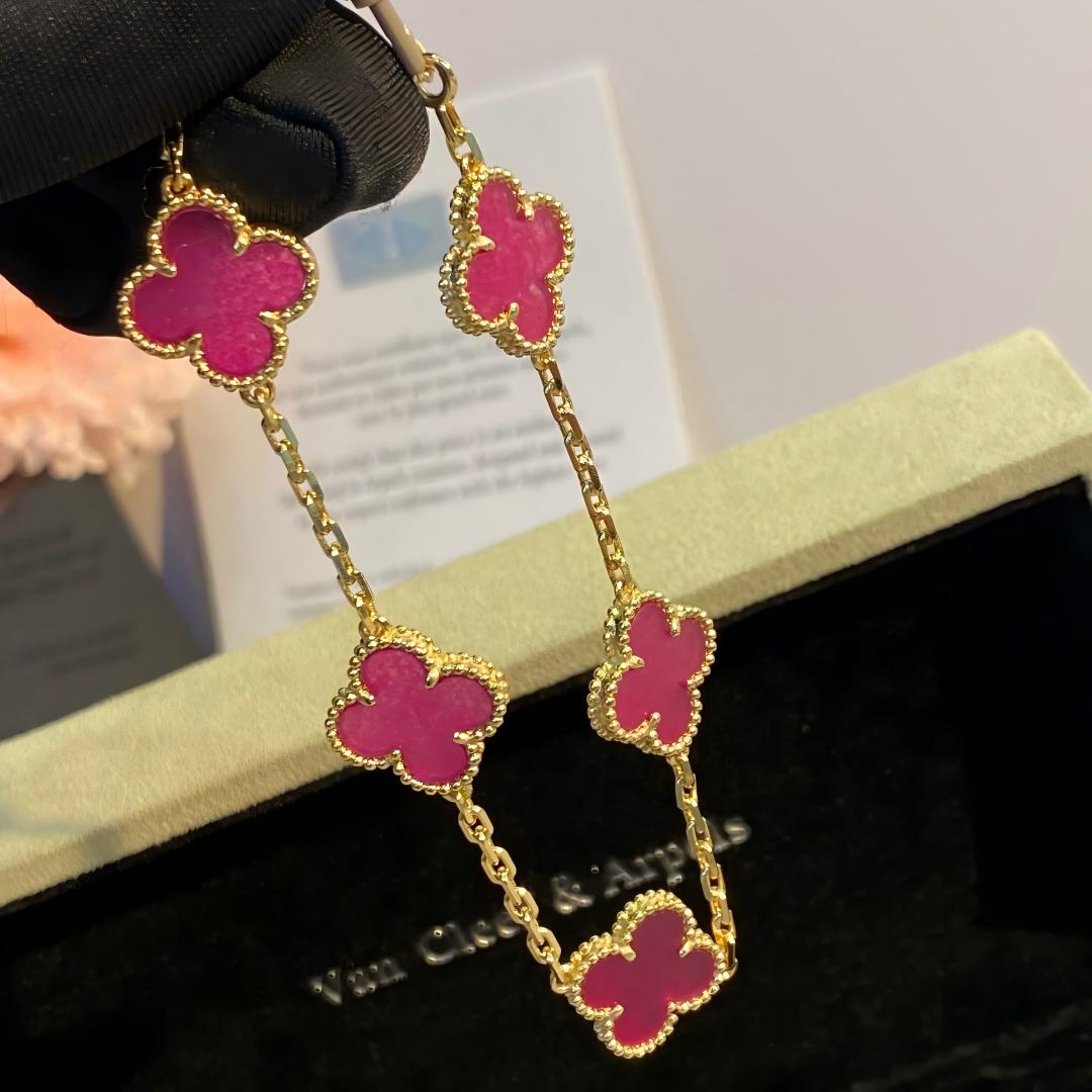 [Riva  Jewelry]NEW CLOVER 5 MOTIFS PINK ENAMEL BRACELET