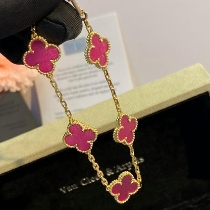 [Riva  Jewelry]NEW CLOVER 5 MOTIFS PINK ENAMEL BRACELET