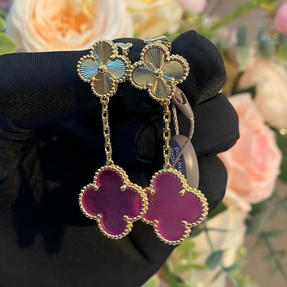[Riva  Jewelry]NEW CLOVER 2 MOTIF PINK ENAMEL EARRINGS