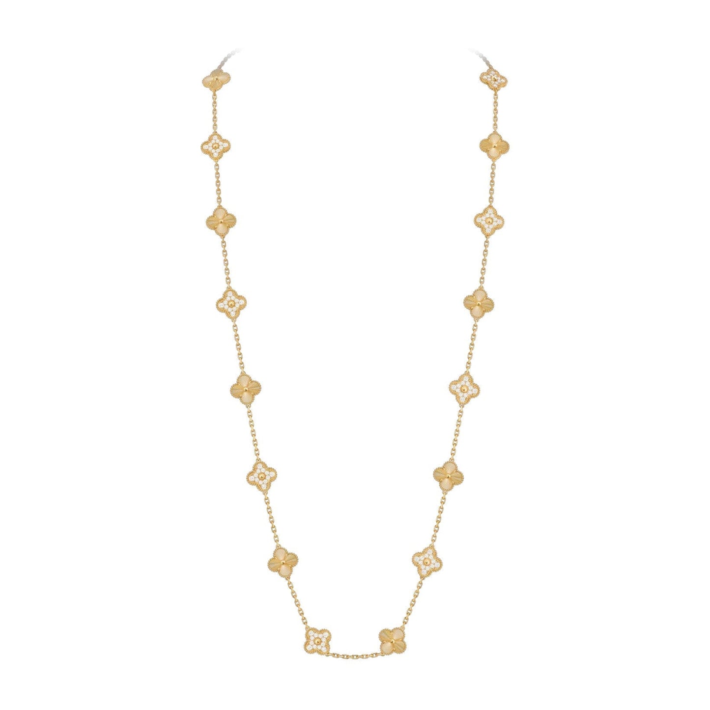 [Riva Jewelry]クラシック20モチーフ ラッキークローバー ロングネックレス ゴールドコレクション