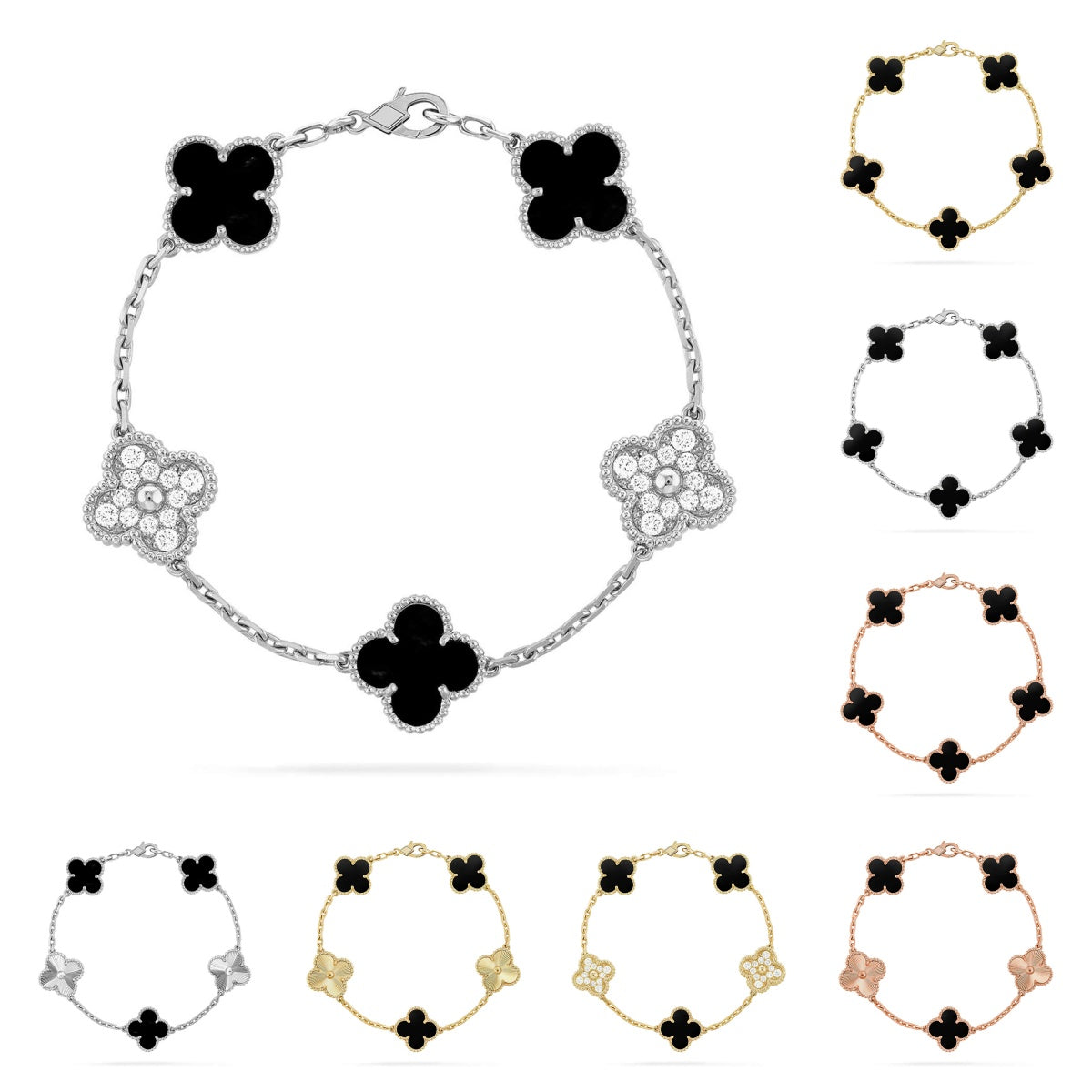 [Riva Schmuck]Glückskleeblatt-Armband mit 5 Motiven - SCHWARZE ONYX-KOLLEKTION