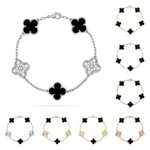 [Riva Schmuck]Glückskleeblatt-Armband mit 5 Motiven - SCHWARZE ONYX-KOLLEKTION