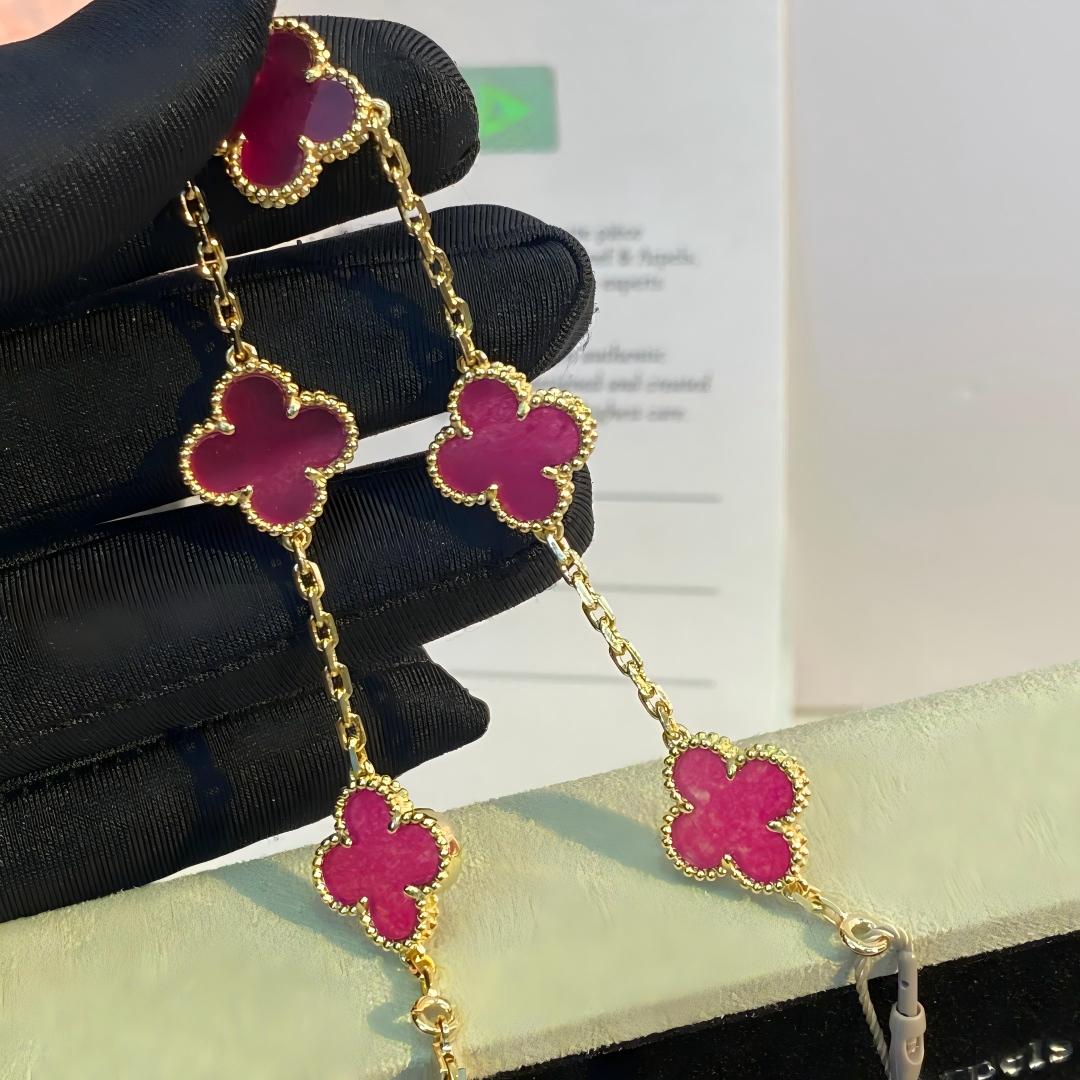 [Riva  Jewelry]NEW CLOVER 5 MOTIFS PINK ENAMEL BRACELET