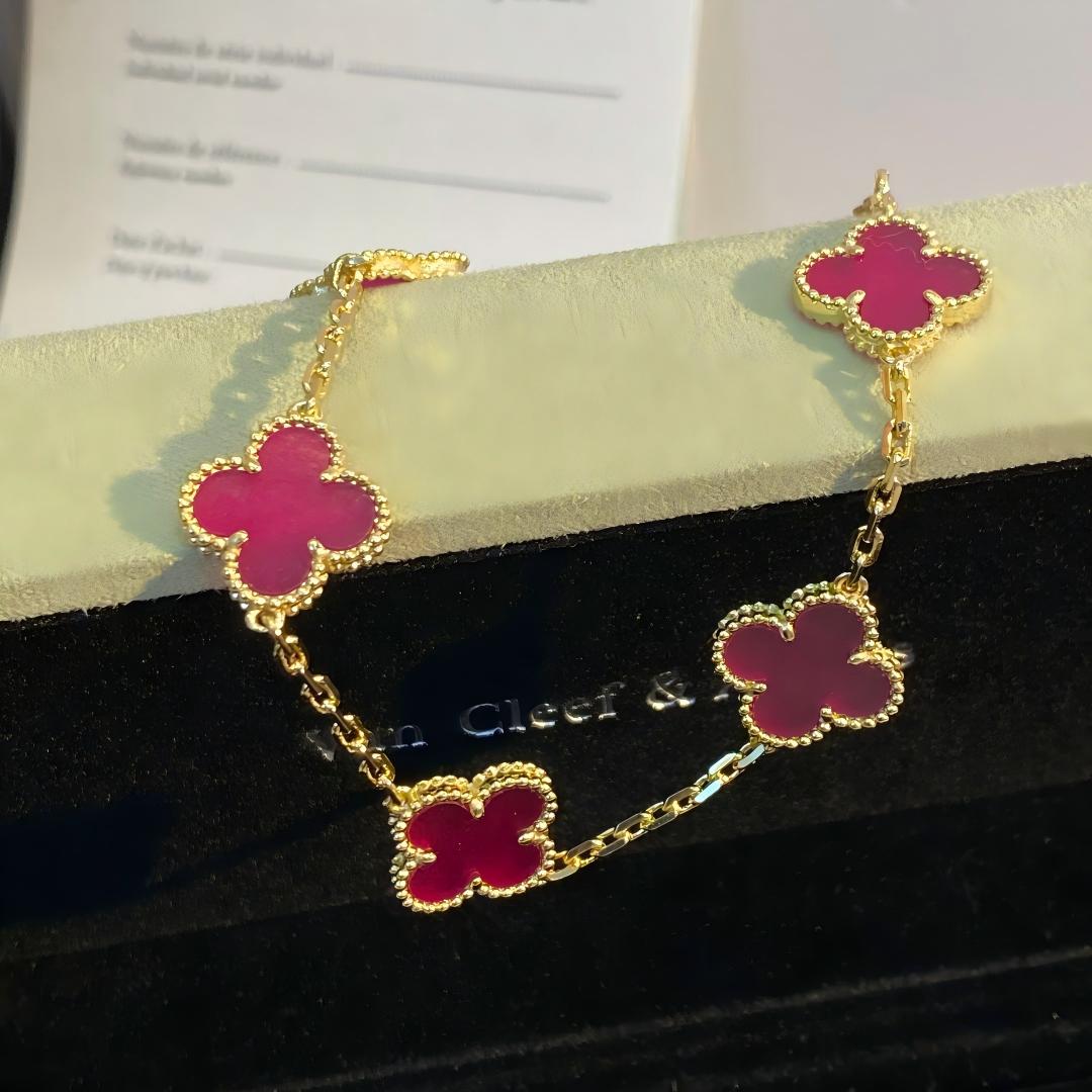 [Riva  Jewelry]NEW CLOVER 5 MOTIFS PINK ENAMEL BRACELET