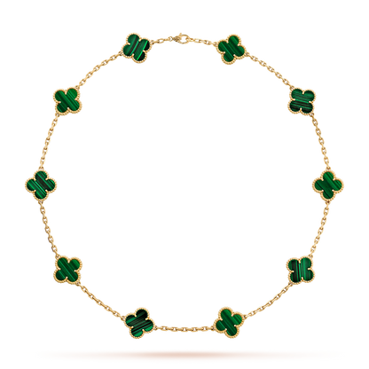 [Riva Jewelry ]CLOVER 10 MOTIFS MALACHITE NECKLACE