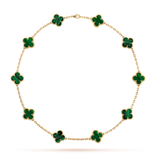 [Riva Jewelry ]CLOVER 10 MOTIFS MALACHITE NECKLACE