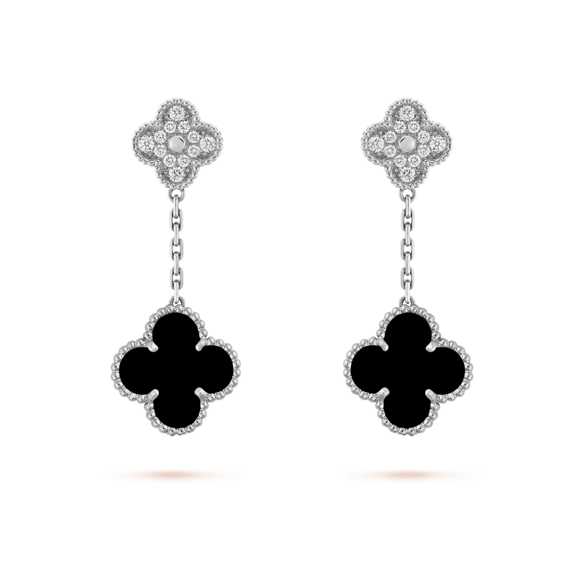 [Riva Jewelry ]CLOVER 2 MOTIFS  DIAMOND ONYX EARRINGS SILVER