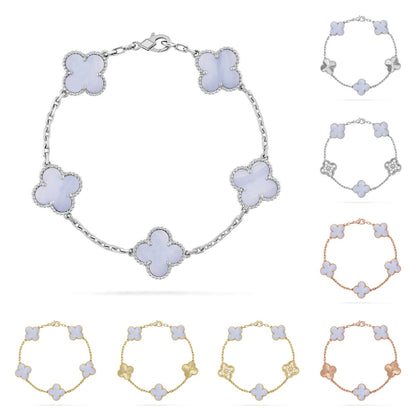 [Riva Jewelry]ラッキー クローバー 5モチーフ ブレスレット - パープルカルセドニー コレクション