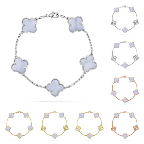 [Riva Jewelry]ラッキー クローバー 5モチーフ ブレスレット - パープルカルセドニー コレクション