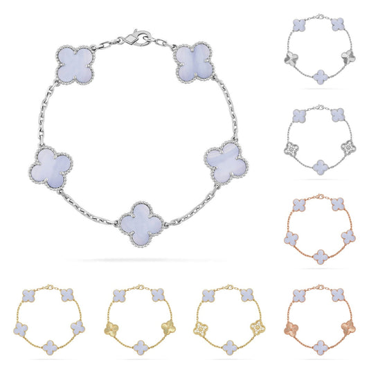 [Riva Jewelry]ラッキー クローバー 5モチーフ ブレスレット - パープルカルセドニー コレクション
