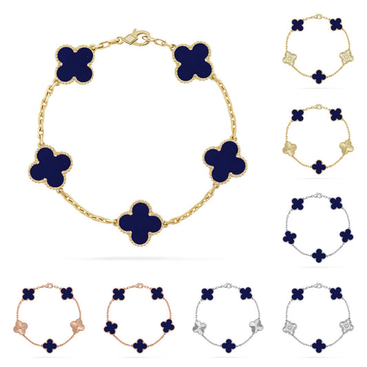 [Riva Jewelry]ラッキー クローバー 5モチーフ ブレスレット - ラピスラズリ コレクション