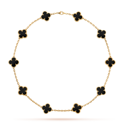 [Riva Jewelry ]CLOVER 10 MOTIFS ONYX NECKLACE