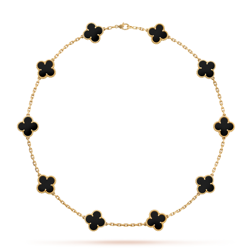 [Riva Jewelry ]CLOVER 10 MOTIFS ONYX NECKLACE