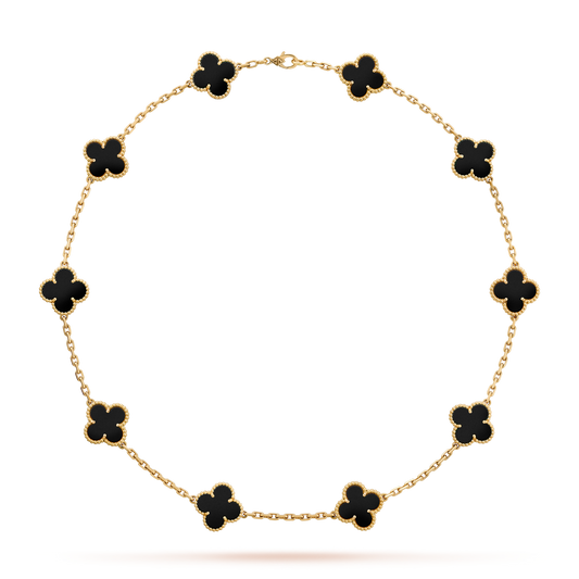 [Riva Jewelry ]CLOVER 10 MOTIFS ONYX NECKLACE