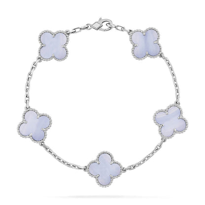 [Riva Jewelry]ラッキー クローバー 5モチーフ ブレスレット - パープルカルセドニー コレクション
