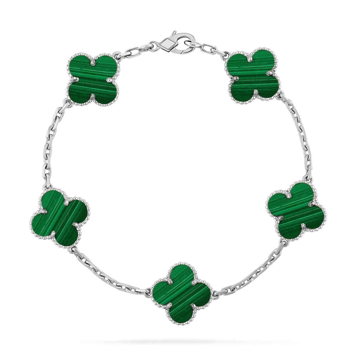[Riva Jewelry]ラッキー クローバー 5モチーフ ブレスレット - マラカイト コレクション