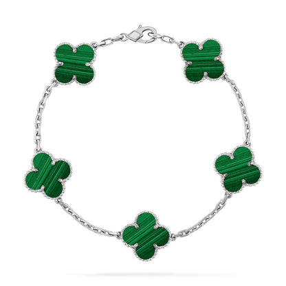 [Riva Jewelry]ラッキー クローバー 5モチーフ ブレスレット - マラカイト コレクション