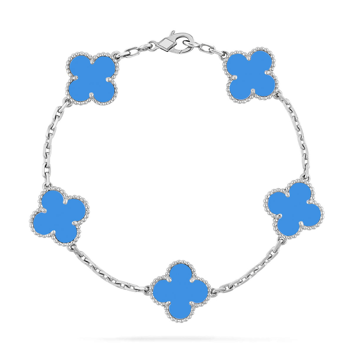 [Riva Jewelry]LUCKY CLOVER 5-MOTIV-ARMBAND – BLAUER ACHAT KOLLEKTION