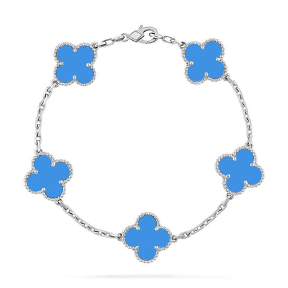 [Riva Jewelry]LUCKY CLOVER 5-MOTIV-ARMBAND – BLAUER ACHAT KOLLEKTION