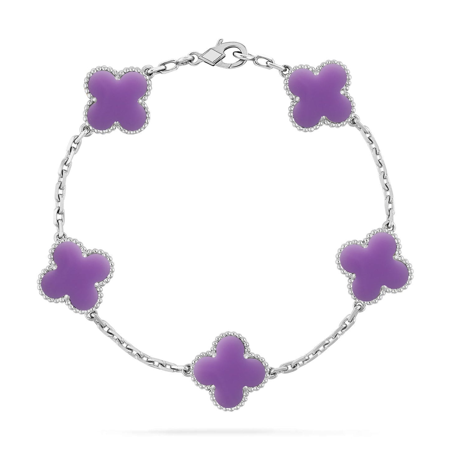 [Riva Jewelry]ラッキー クローバー 5モチーフ ブレスレット - ラベンダー コレクション