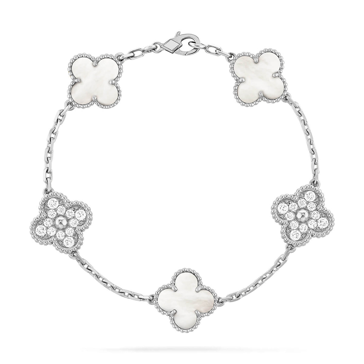 [Riva Jewelry ]CLOVER WHITE PEARL MOP 5 MOTIF BRACELET COLLECTION