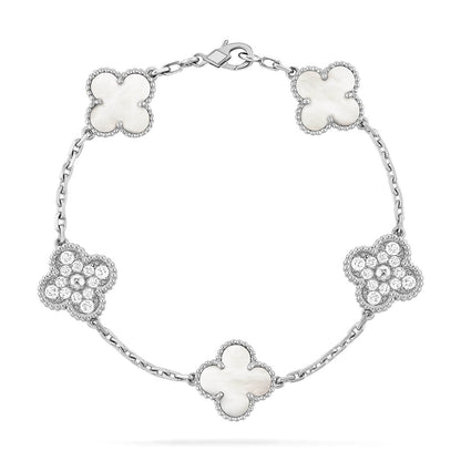 [Riva Jewelry ]CLOVER WHITE PEARL MOP 5 MOTIF BRACELET COLLECTION